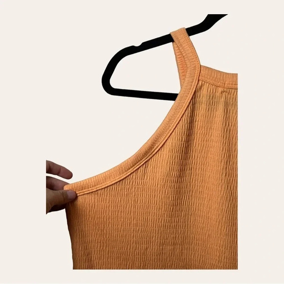 0485. WHITE BIRCH ORANGE RIBBED SPAGHETTI‎ STRAP TOP SIZE 1X SMOCKING - Picture 12 of 13